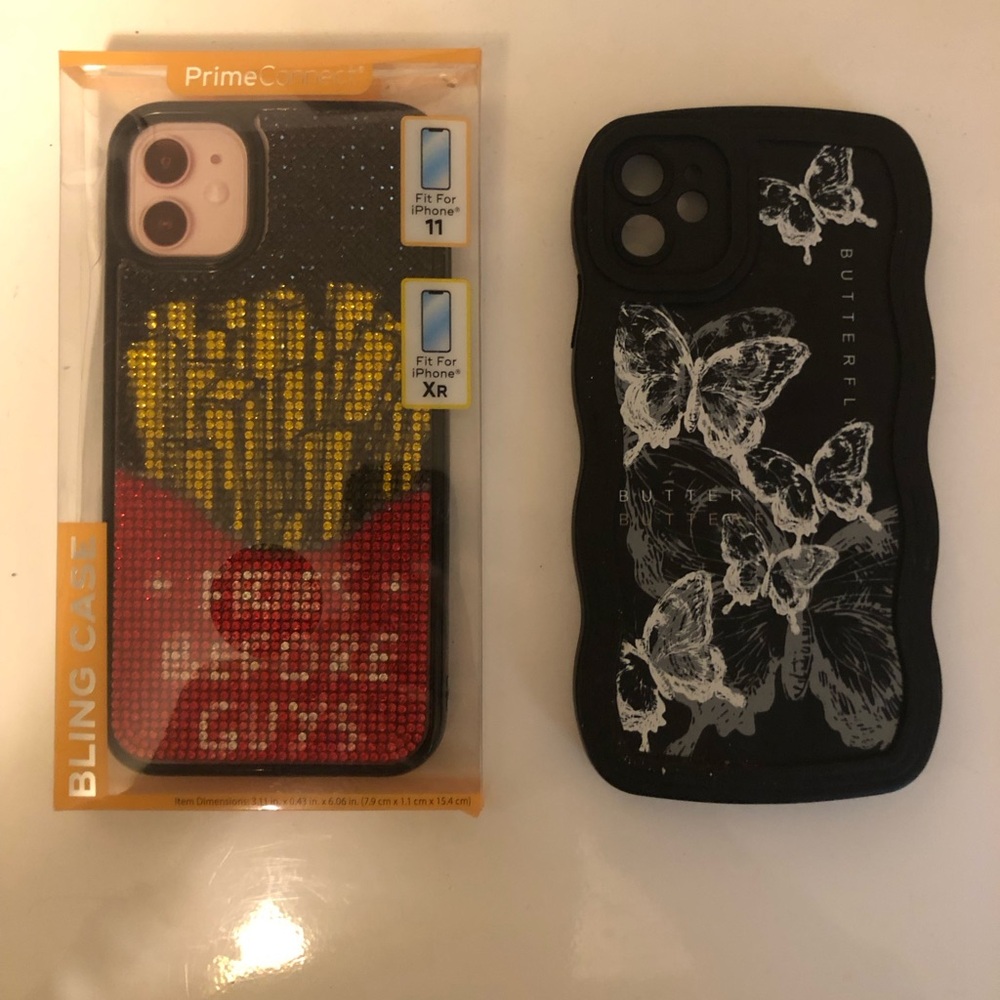 Red and Black iPhone Case with Geometric and Butterfly Designs